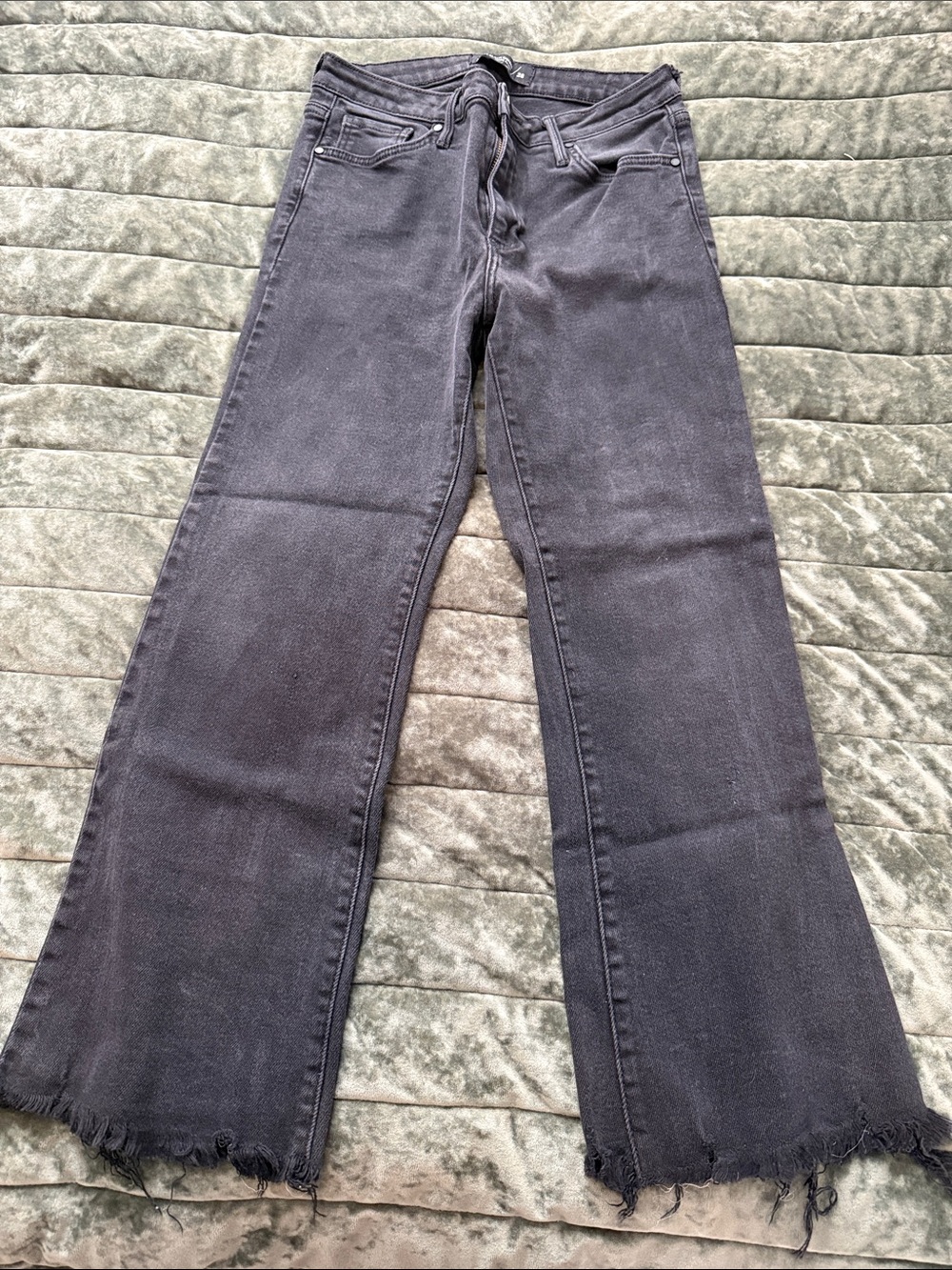 Just Black Washed Black Flare Jeans with Frayed Hem